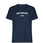 Ian Poulter t-shirt – navy men's t-shirt with white Ian Poulter letters and Players Couture logo on the chest