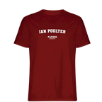 Ian Poulter t-shirt – red men's t-shirt with white Ian Poulter letters and Players Couture logo on the chest