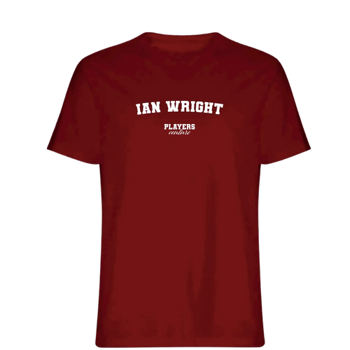 Ian Wright t-shirt – red men's t-shirt with white Ian Wright letters and Players Couture logo on the chest