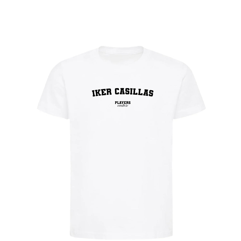 Iker Casillas t-shirt – white kids' t-shirt with black Iker Casillas letters and Players Couture logo on the chest