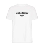 Indira Gandhi t-shirt – white men's t-shirt with black Indira Gandhi letters and Players Couture logo on the chest
