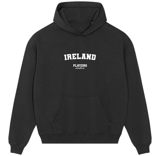 Ireland hoodie – black men's hoodie with white Ireland letters and Players Couture logo on the chest