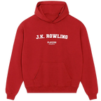 J.K. Rowling hoodie – red men's hoodie with white J.K. Rowling letters and Players Couture logo on the chest