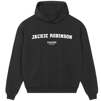 Jackie Robinson hoodie – black men's hoodie with white Jackie Robinson letters and Players Couture logo on the chest