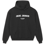 Jade Jagger hoodie – black men's hoodie with white Jade Jagger letters and Players Couture logo on the chest