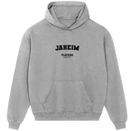 Jaheim hoodie – grey men's hoodie with black Jaheim letters and Players Couture logo on the chest