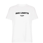 Jake LaMotta t-shirt – white men's t-shirt with black Jake LaMotta letters and Players Couture logo on the chest