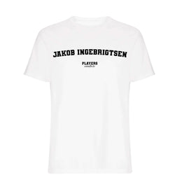 Jakob Ingebrigtsen men's T-shirt in white with bold name lettering