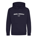 Jamal Musiala hoodie – navy kids' hoodie with white Jamal Musiala letters and Players Couture logo on the chest