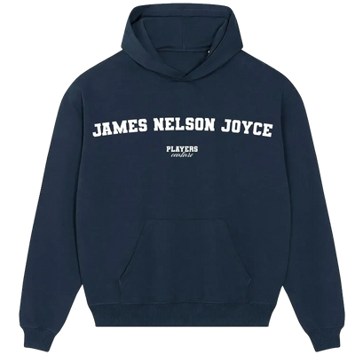 James Nelson Joyce hoodie – navy men's hoodie with white James Nelson Joyce letters and Players Couture logo on the chest