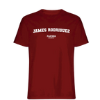 James Rodriguez t-shirt – red men's t-shirt with white James Rodriguez letters and Players Couture logo on the chest