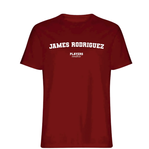 James Rodriguez t-shirt – red men's t-shirt with white James Rodriguez letters and Players Couture logo on the chest