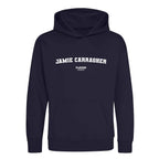 Jamie Carragher hoodie – navy kids' hoodie with white Jamie Carragher letters and Players Couture logo on the chest