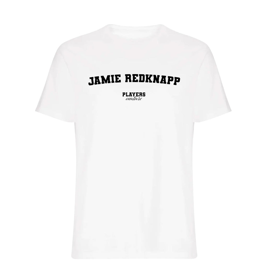 Jamie Redknapp men's T-shirt in white with bold name lettering