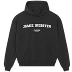 Jamie Webster hoodie – black men's hoodie with white Jamie Webster letters and Players Couture logo on the chest