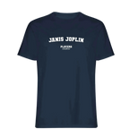 Janis Joplin t-shirt – navy men's t-shirt with white Janis Joplin letters and Players Couture logo on the chest