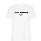 Jason Statham men's T-shirt in white with bold name lettering