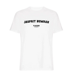 Jasprit Bumrah t-shirt – white men's t-shirt with black Jasprit Bumrah letters and Players Couture logo on the chest