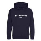 Jay Jay Okocha hoodie – navy kids' hoodie with white Jay Jay Okocha letters and Players Couture logo on the chest