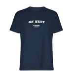 Jay White t-shirt – white men's t-shirt with black Jay White letters and Players Couture logo on the chest