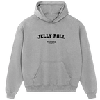 Jelly Roll hoodie – grey men's hoodie with black Jelly Roll letters and Players Couture logo on the chest