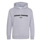 Jeremie Frimpong hoodie – grey kids' hoodie with black Jeremie Frimpong letters and Players Couture logo on the chest