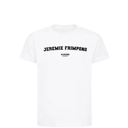 Jeremie Frimpong t-shirt – white kids' t-shirt with black Jeremie Frimpong letters and Players Couture logo on the chest