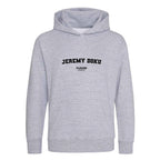 Jeremy Doku hoodie – grey kids' hoodie with black Jeremy Doku letters and Players Couture logo on the chest