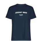 Jeremy Doku t-shirt – navy men's t-shirt with white Jeremy Doku letters and Players Couture logo on the chest