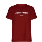 Jeremy Doku t-shirt – red men's t-shirt with white Jeremy Doku letters and Players Couture logo on the chest