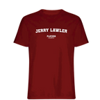 Jerry Lawler t-shirt – red men's t-shirt with white Jerry Lawler letters and Players Couture logo on the chest