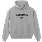 Jess Carter hoodie – grey men's hoodie with black Jess Carter letters and Players Couture logo on the chest