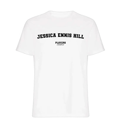 Jessica Ennis Hill t-shirt – white men's t-shirt with black Jessica Ennis Hill letters and Players Couture logo on the chest