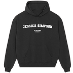 Jessica Simpson hoodie – black men's hoodie with white Jessica Simpson letters and Players Couture logo on the chest