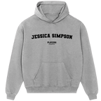 Jessica Simpson hoodie – grey men's hoodie with black Jessica Simpson letters and Players Couture logo on the chest