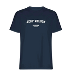 Jesy Nelson t-shirt – navy men's t-shirt with white Jesy Nelson letters and Players Couture logo on the chest