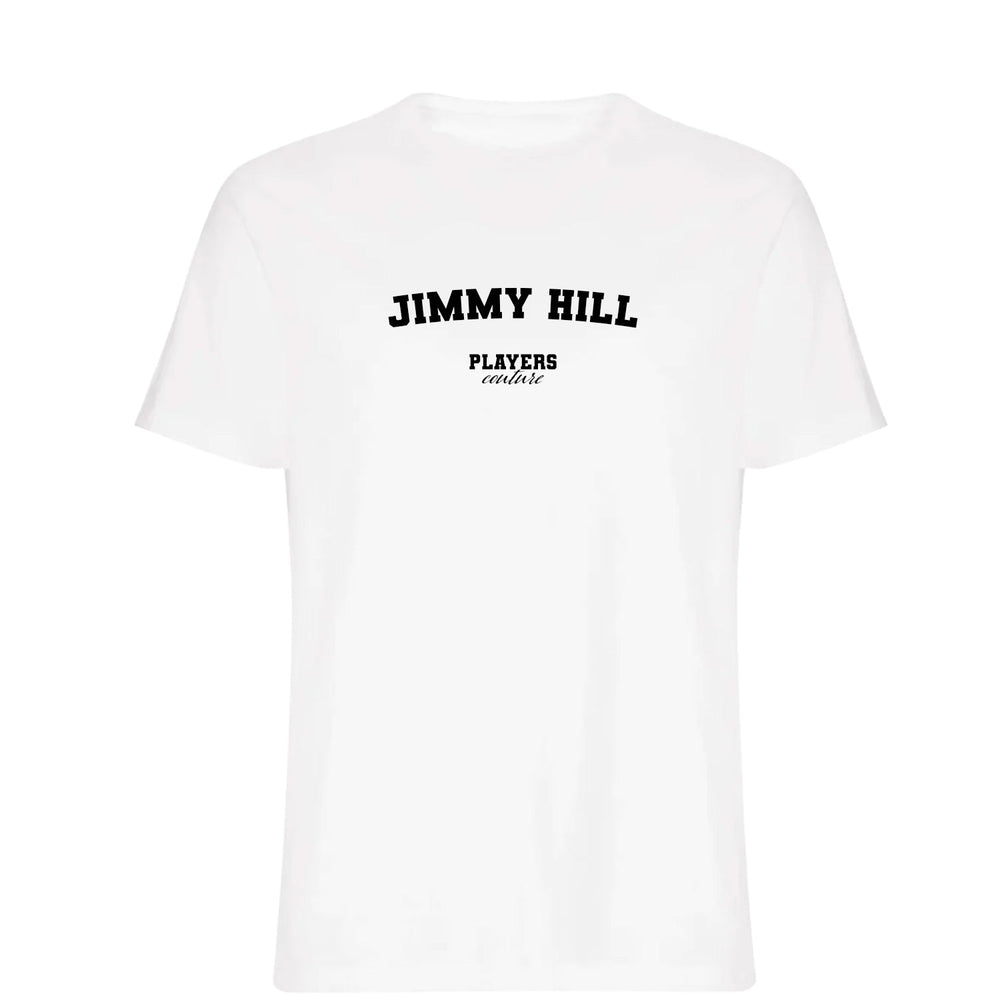 Jimmy Hill men's T-shirt in white with bold name lettering