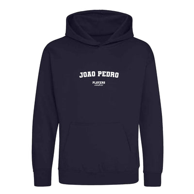 Joao Pedro hoodie – navy kids' hoodie with white Joao Pedro letters and Players Couture logo on the chest