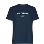 Joe Frazier t-shirt – navy men's t-shirt with white Joe Frazier letters and Players Couture logo on the chest