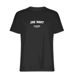 Joe Root t-shirt – black men's t-shirt with white Joe Root letters and Players Couture logo on the chest