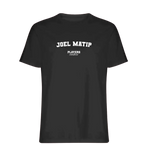 Joel Matip t-shirt – black men's t-shirt with white Joel Matip letters and Players Couture logo on the chest