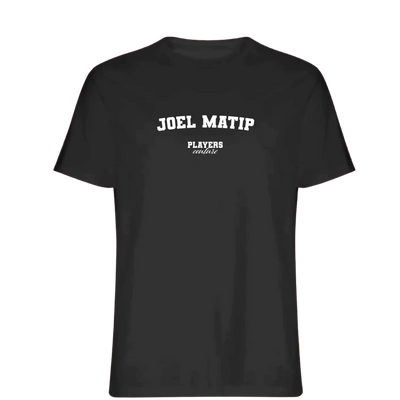 Joel Matip t-shirt – black men's t-shirt with white Joel Matip letters and Players Couture logo on the chest