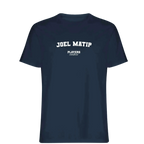 Joel Matip t-shirt – navy men's t-shirt with white Joel Matip letters and Players Couture logo on the chest