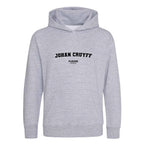 Johan Cruyff hoodie – grey kids' hoodie with black Johan Cruyff letters and Players Couture logo on the chest