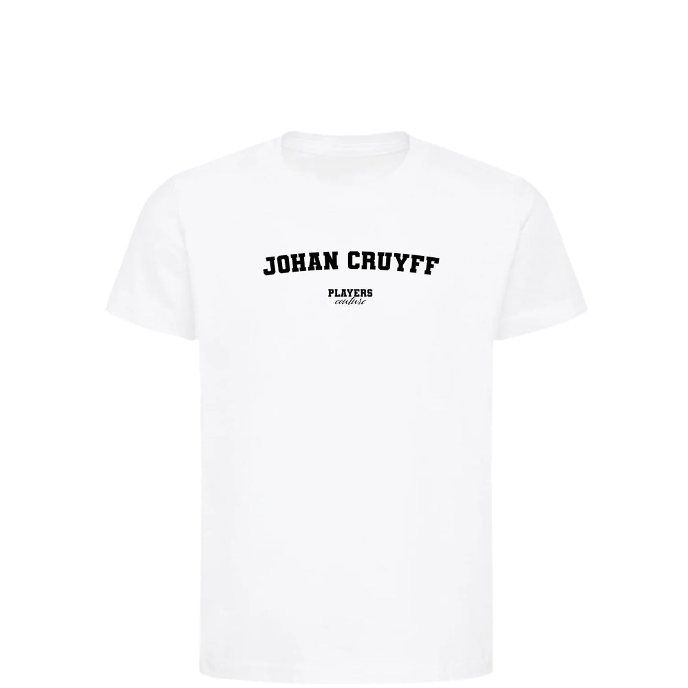 Johan Cruyff t-shirt – white kids' t-shirt with black Johan Cruyff letters and Players Couture logo on the chest