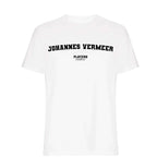Johannes Vermeer t-shirt – white men's t-shirt with black Johannes Vermeer letters and Players Couture logo on the chest