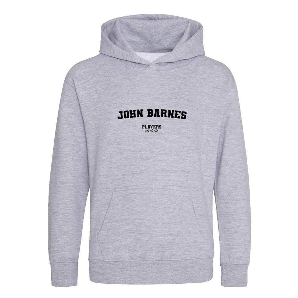 John Barnes hoodie – grey kids' hoodie with black John Barnes letters and Players Couture logo on the chest