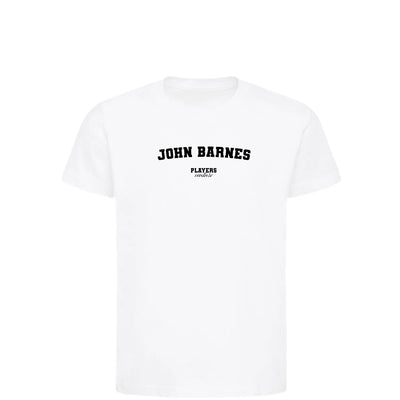 John Barnes t-shirt – white kids' t-shirt with black John Barnes letters and Players Couture logo on the chest