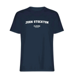 John Stockton t-shirt – navy men's t-shirt with white John Stockton letters and Players Couture logo on the chest