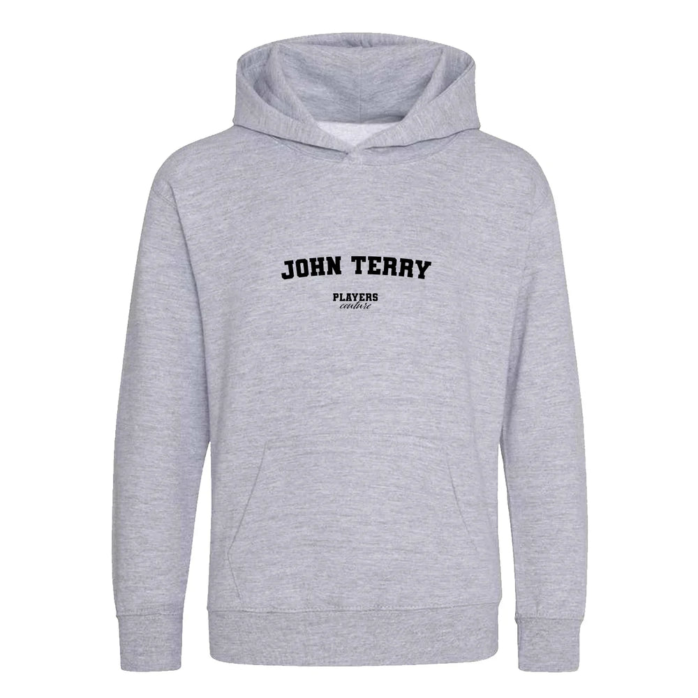 John Terry hoodie – grey kids' hoodie with black John Terry letters and Players Couture logo on the chest